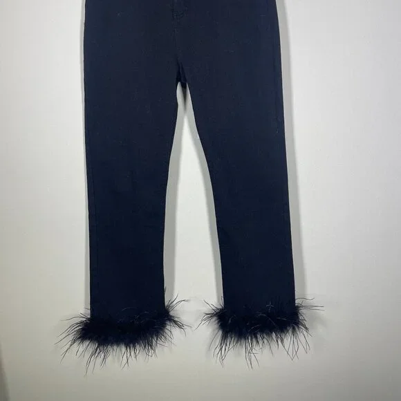 NWT! Buddy Love Kyla Feather Trim Ankle Pants Black Size 31 Women's! - Picture 2 of 6